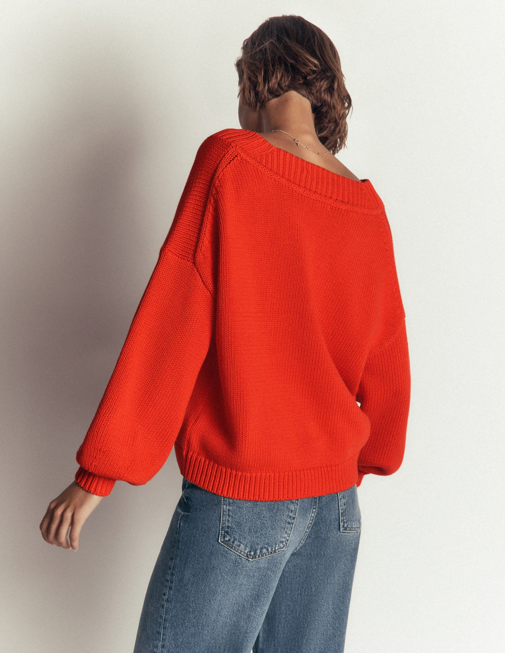 Lucy Cotton V-neck Sweater-Sunset Orange