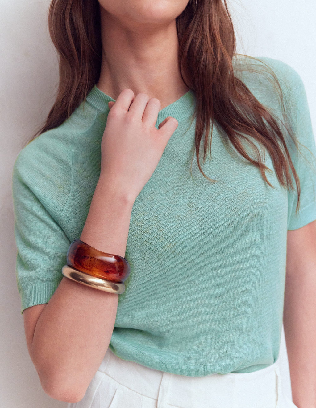 Agnes Linen Button T-Shirt-Seamist Blue