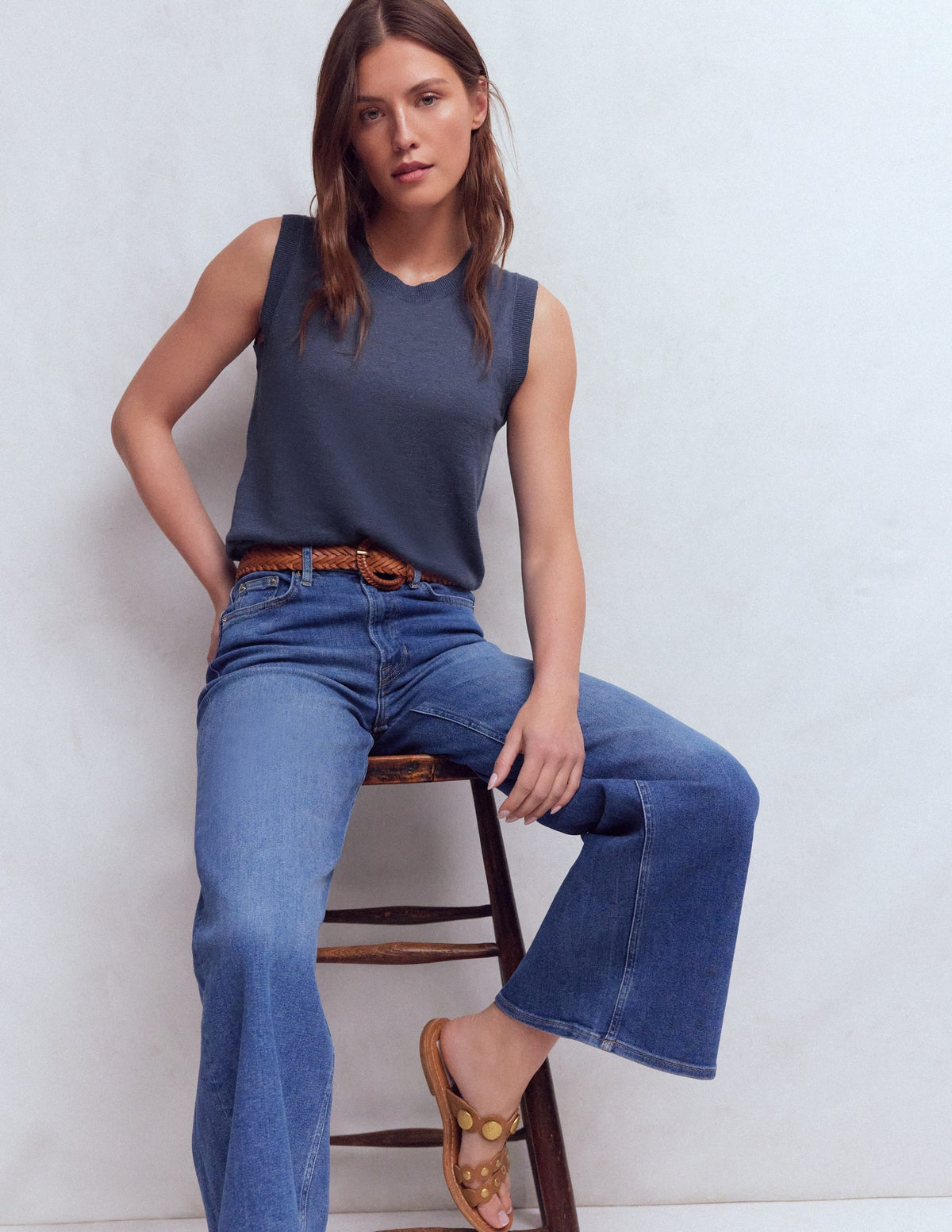 Agnes Linen Tank-Blue