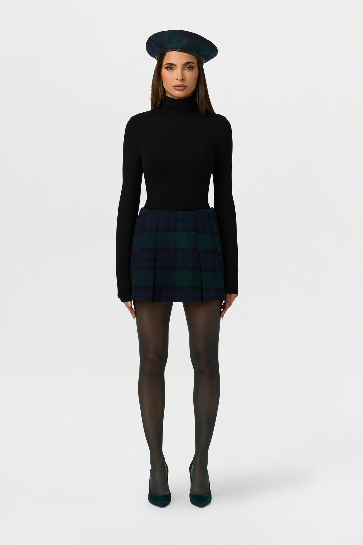 Suiting Plaid Pleated Mini Skirt