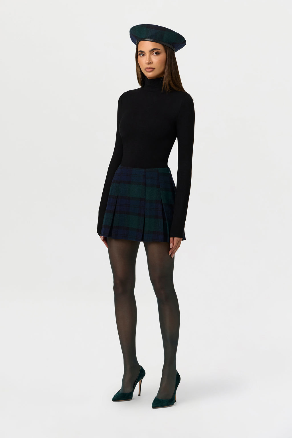 Suiting Plaid Pleated Mini Skirt