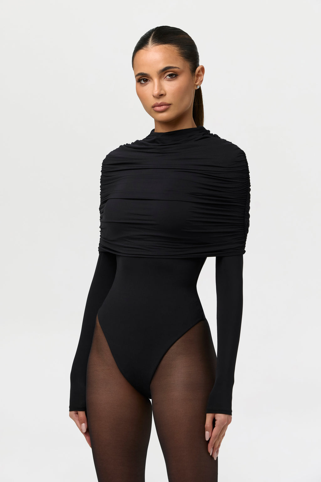 Naked Shirred Cape Bodysuit