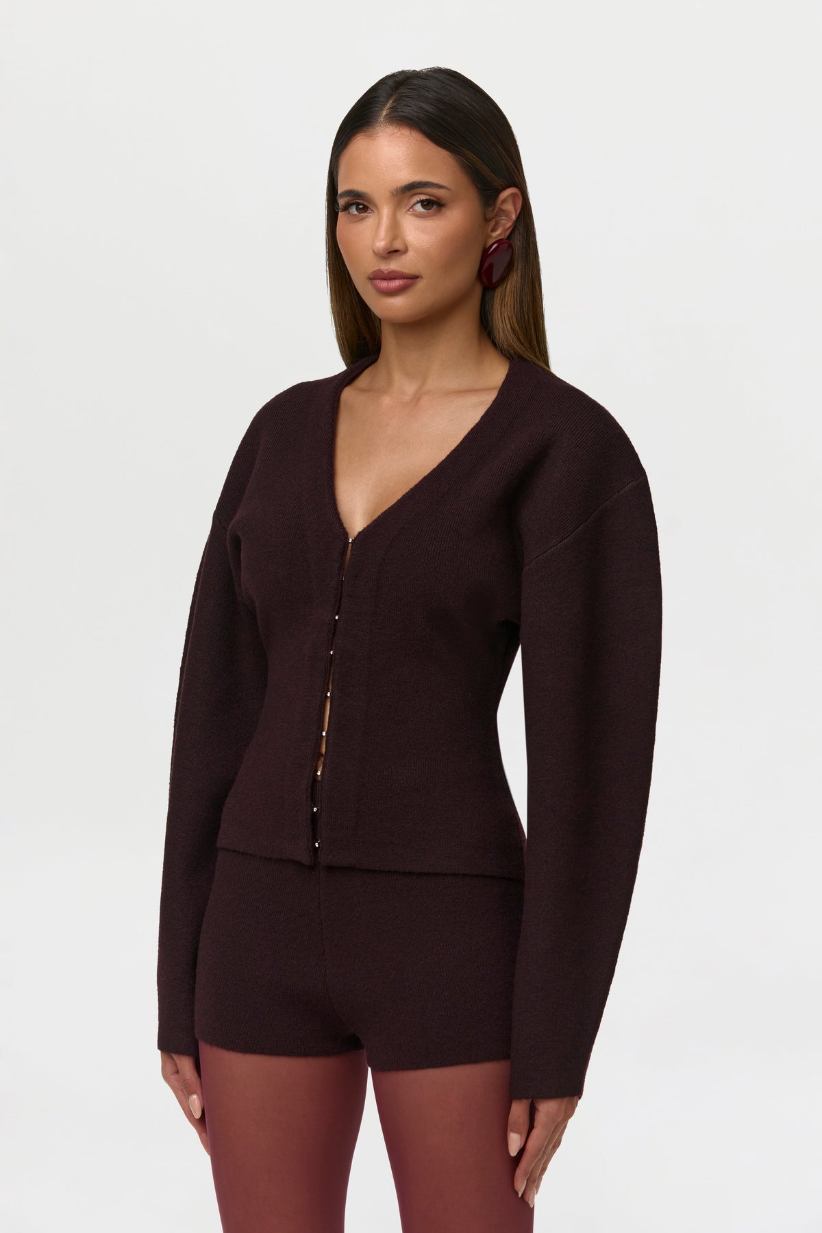 Knit Rhinestone Button Up Cardigan