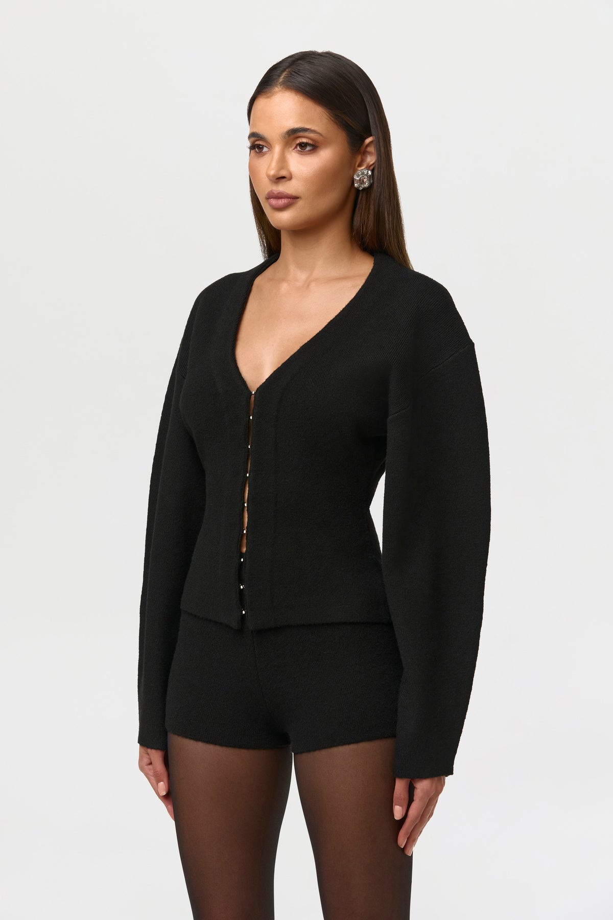 Knit Rhinestone Button Up Cardigan