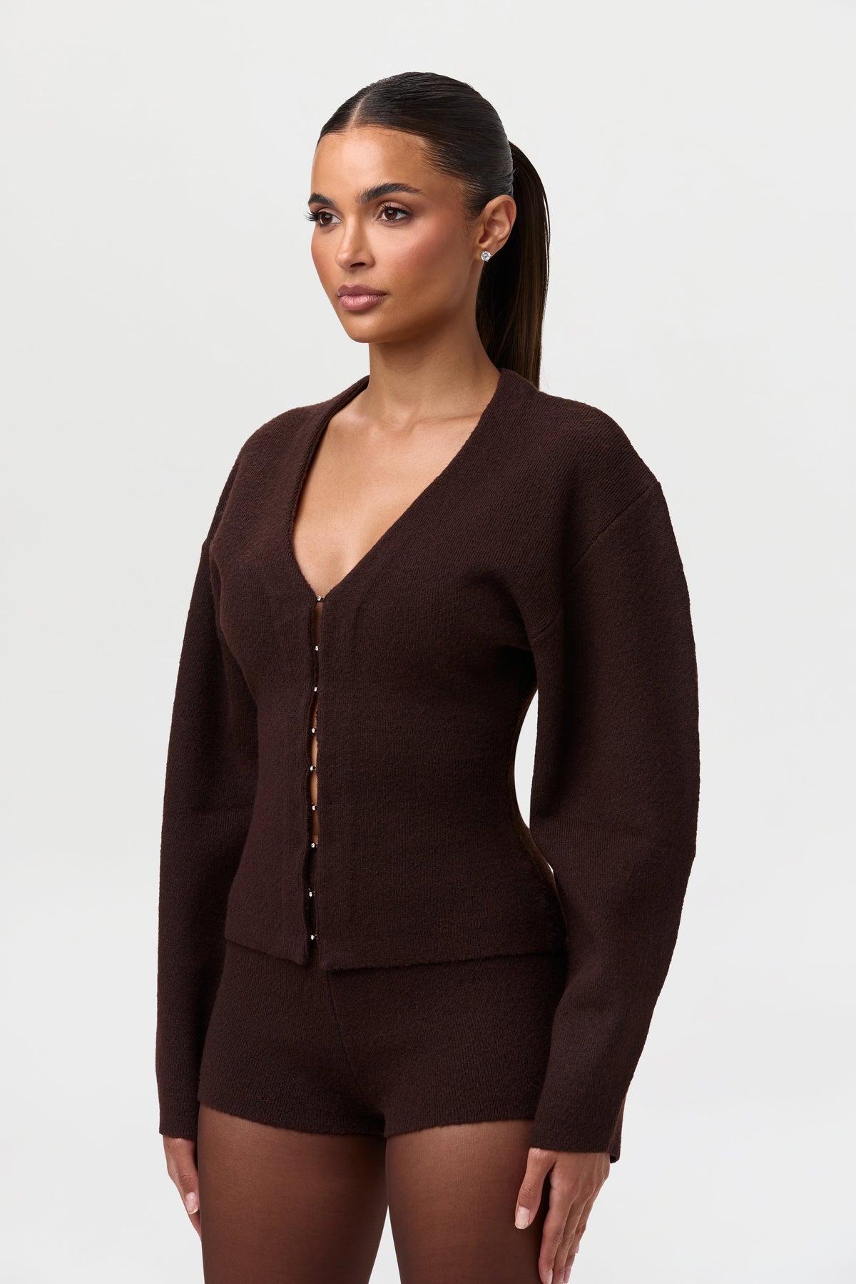 Knit Rhinestone Button Up Cardigan
