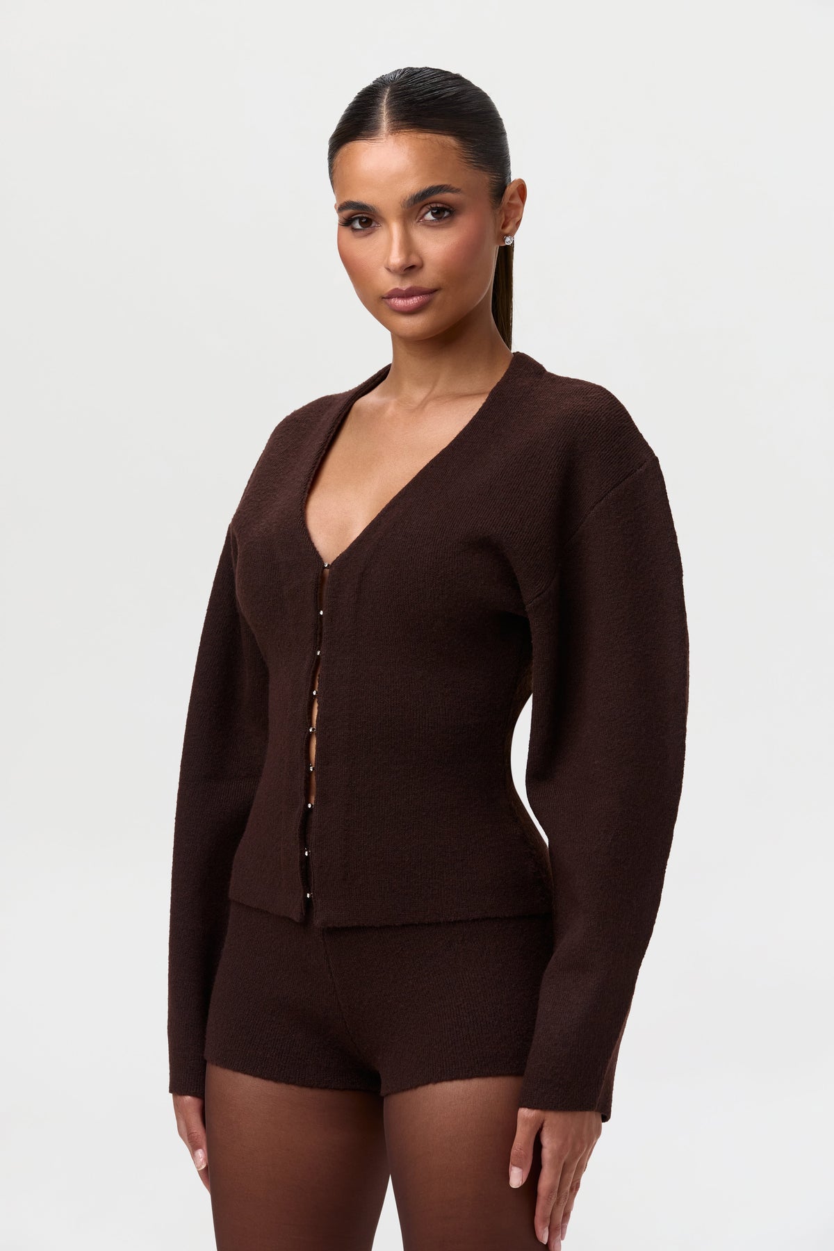 Knit Rhinestone Button Up Cardigan