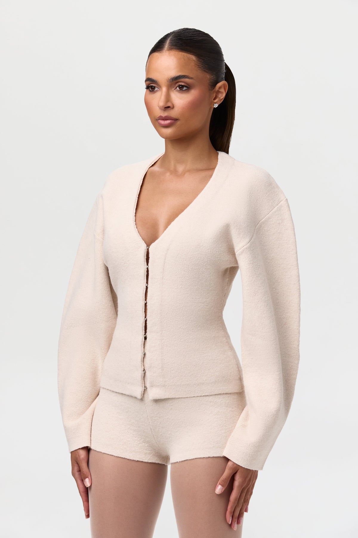 Knit Rhinestone Button Up Cardigan