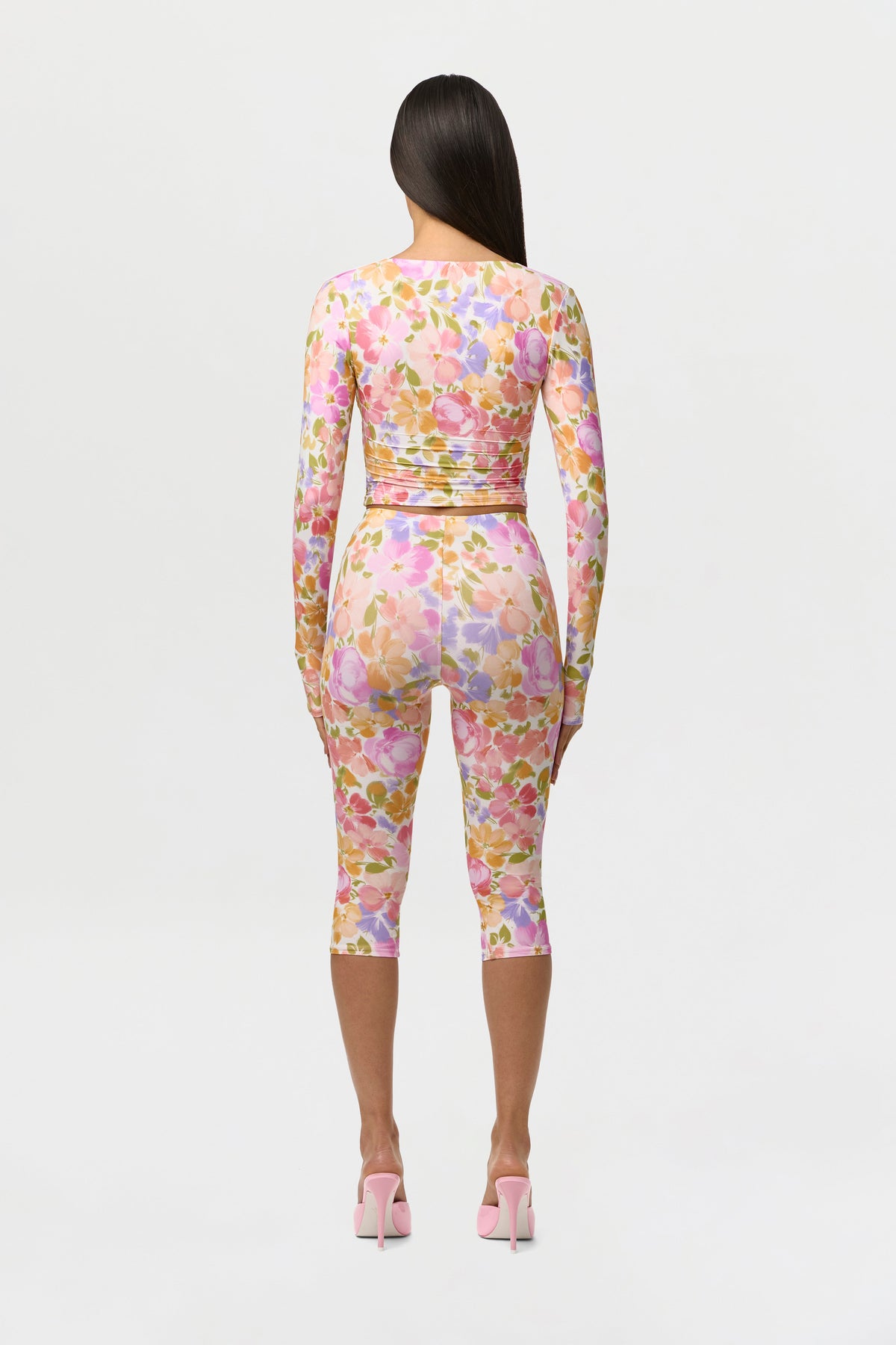 Naked Print Ruched Button Up Top