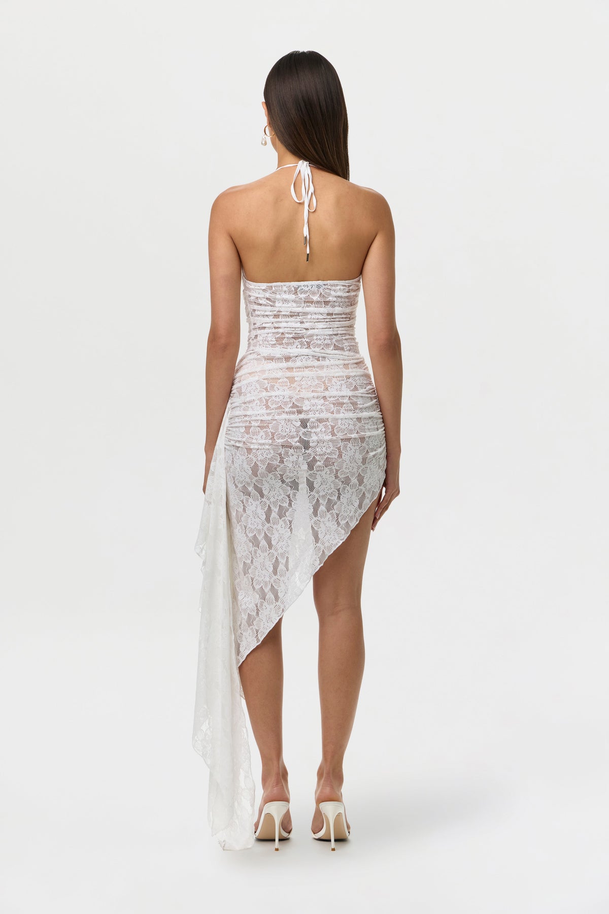 Stretch Lace Asymmetric Halter Top