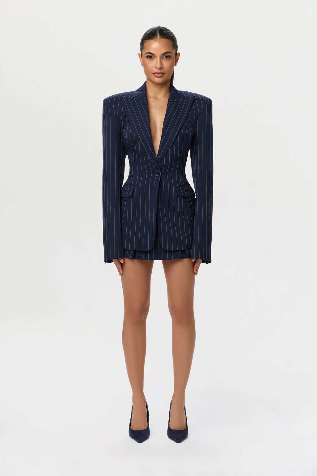 Pinstripe Suiting Pleated Mini Skirt