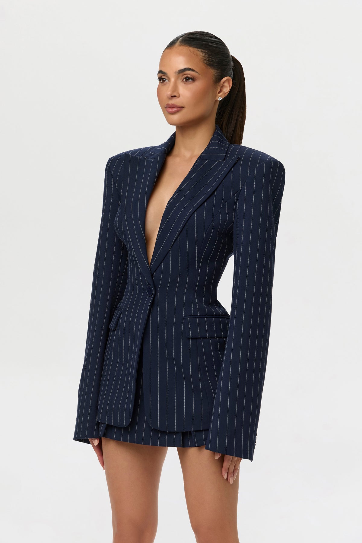 Pinstripe Suiting Pleated Mini Skirt