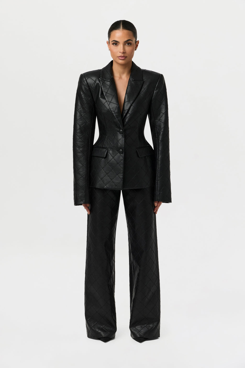 Quilted Vegan Leather Wide Leg Pants