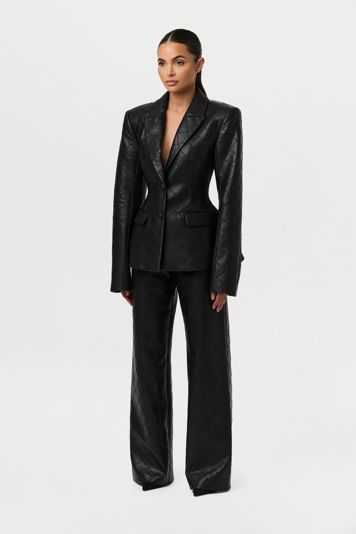 Quilted Vegan Leather Wide Leg Pants