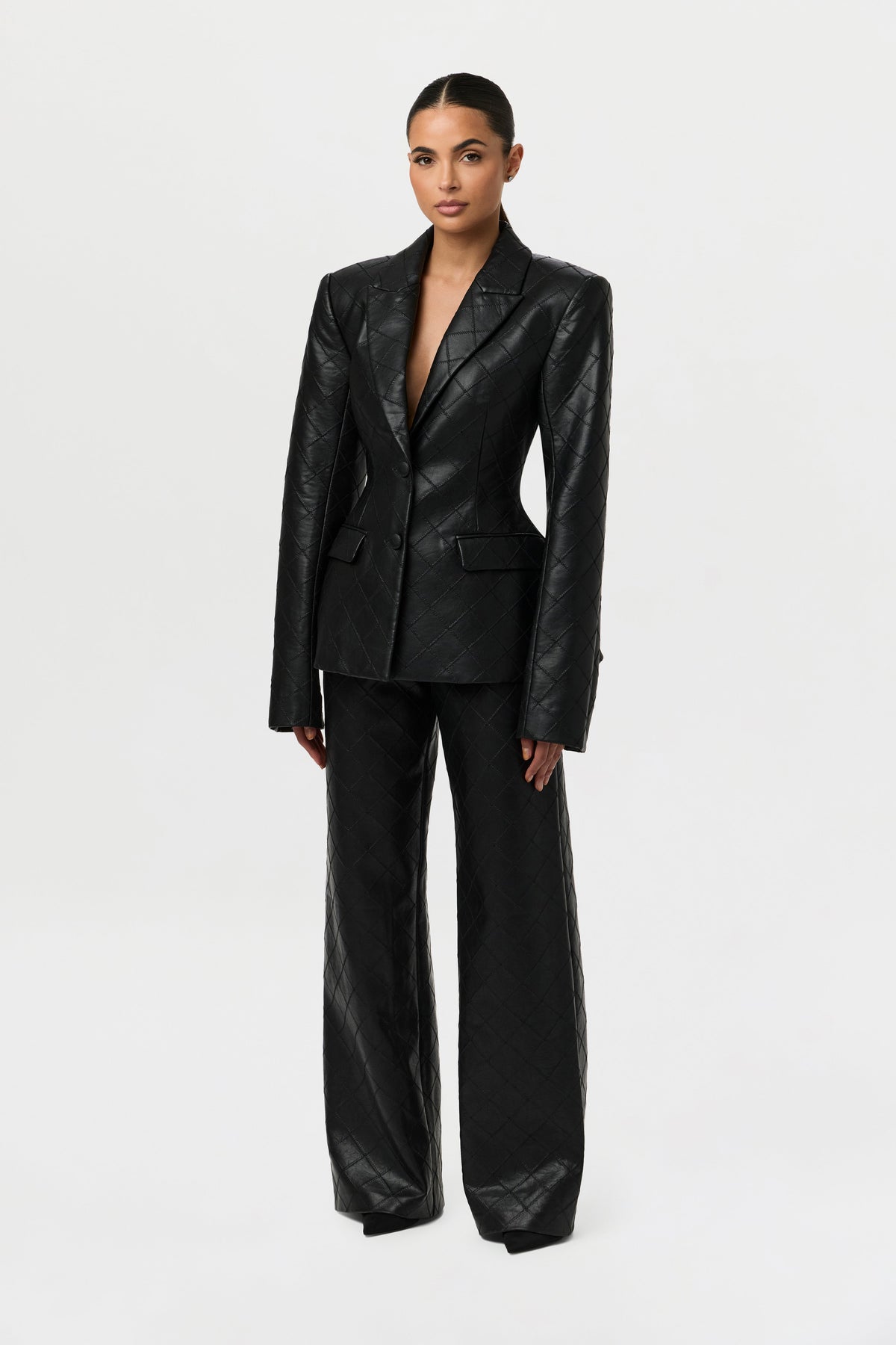 Quilted Vegan Leather Wide Leg Pants