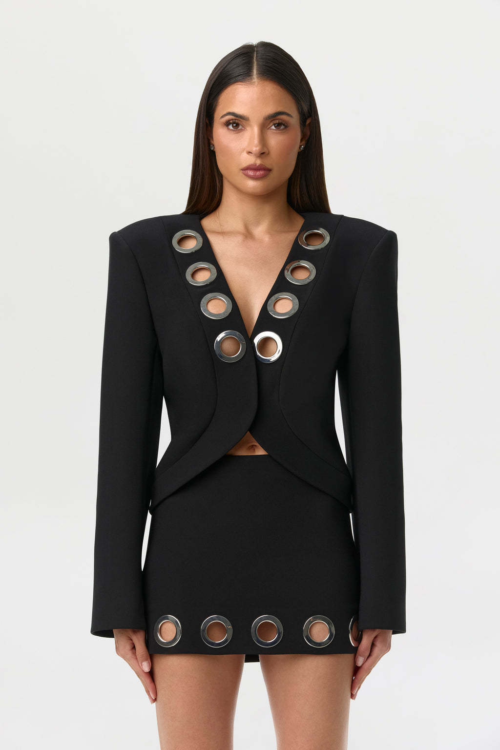 Ponte V-Neck Grommet Blazer