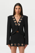Ponte V-Neck Grommet Blazer