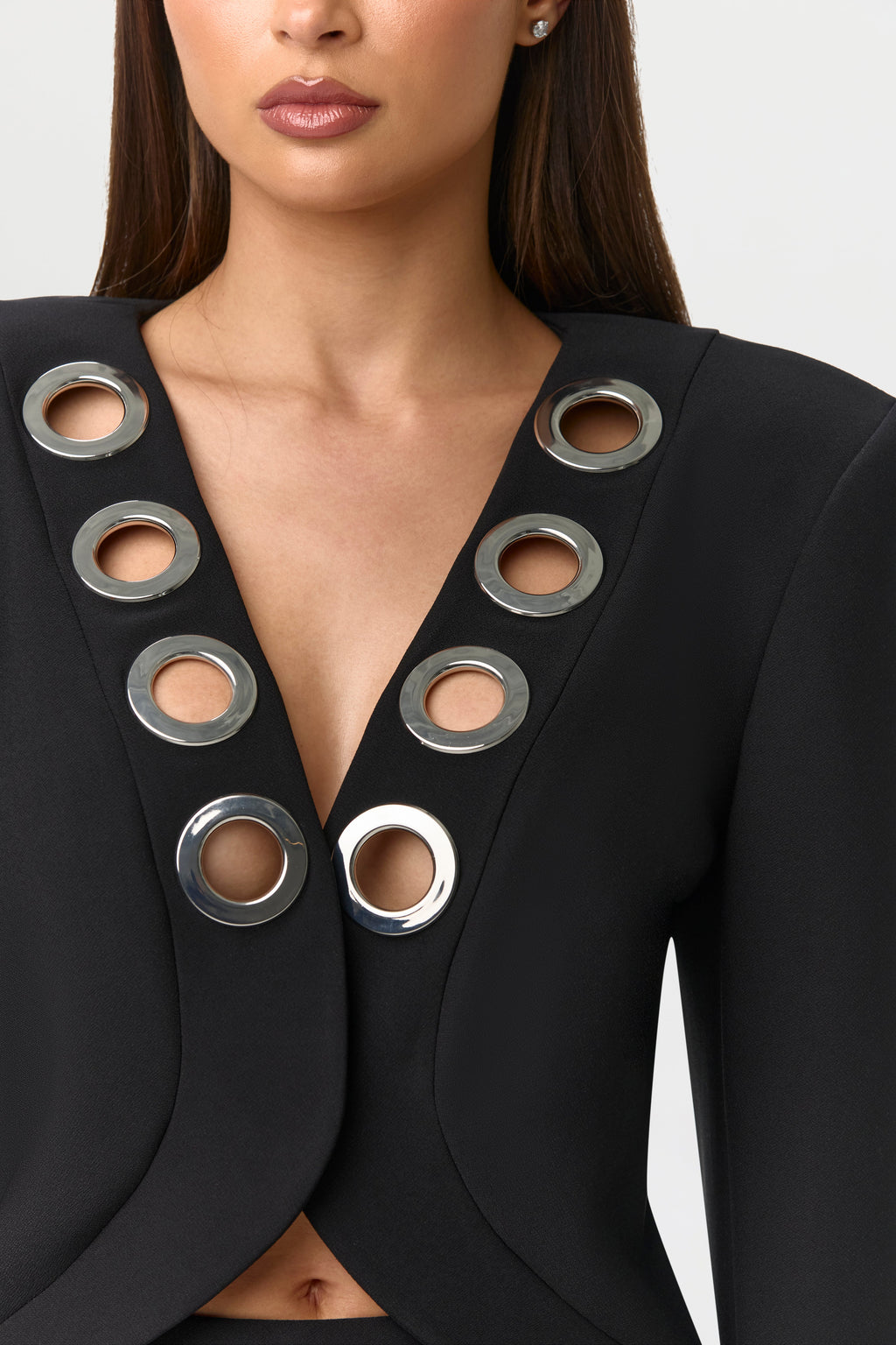 Ponte V-Neck Grommet Blazer