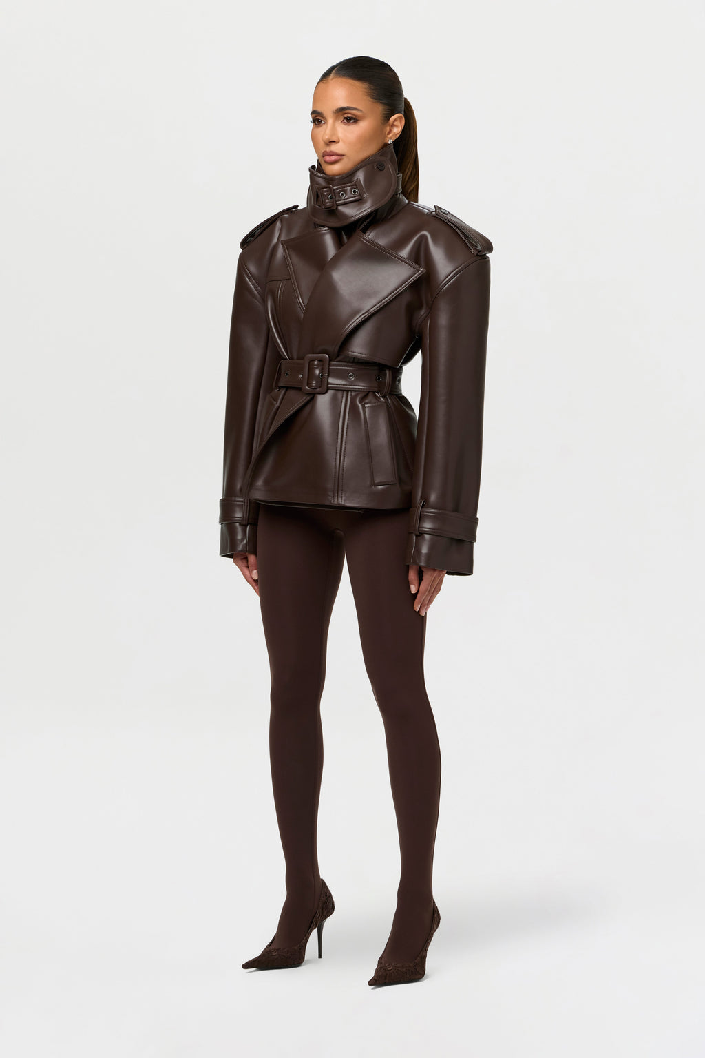 Vegan Leather Belted Jacket