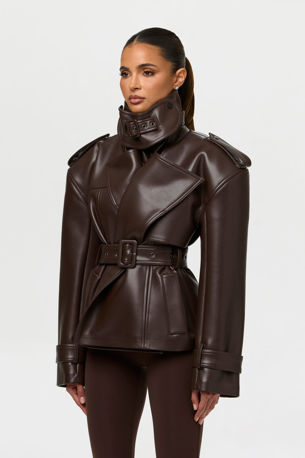 Vegan Leather Belted Jacket