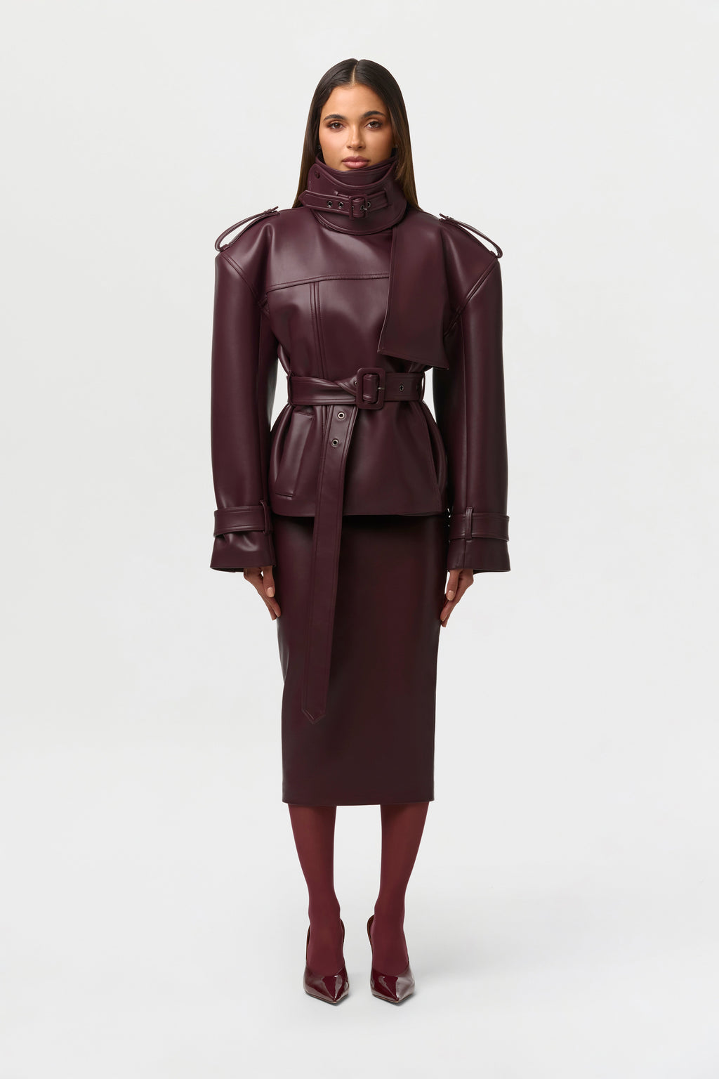 Vegan Leather Belted Jacket