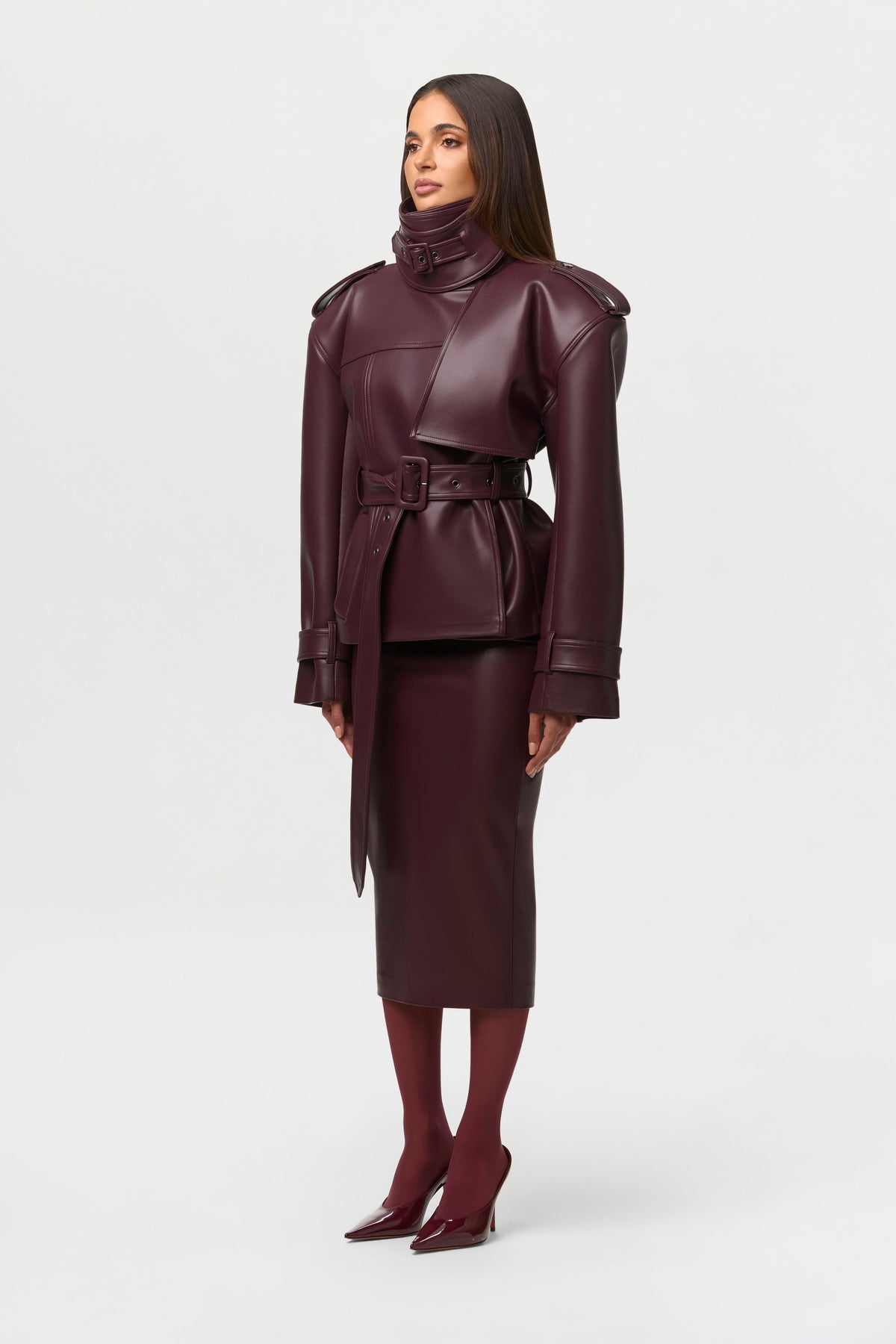 Vegan Leather Belted Jacket