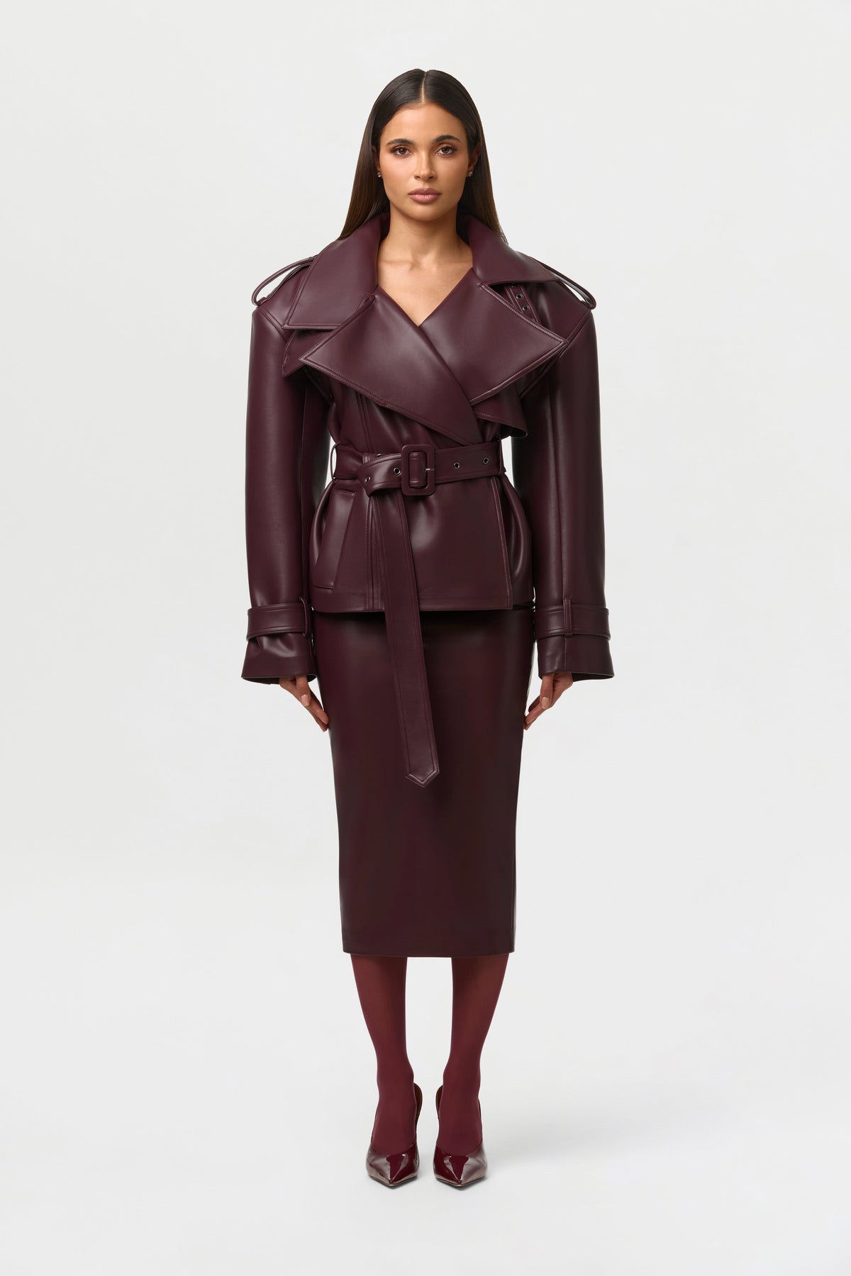 Vegan Leather Belted Jacket