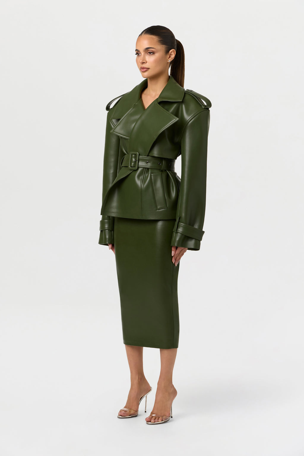 Vegan Leather Belted Jacket