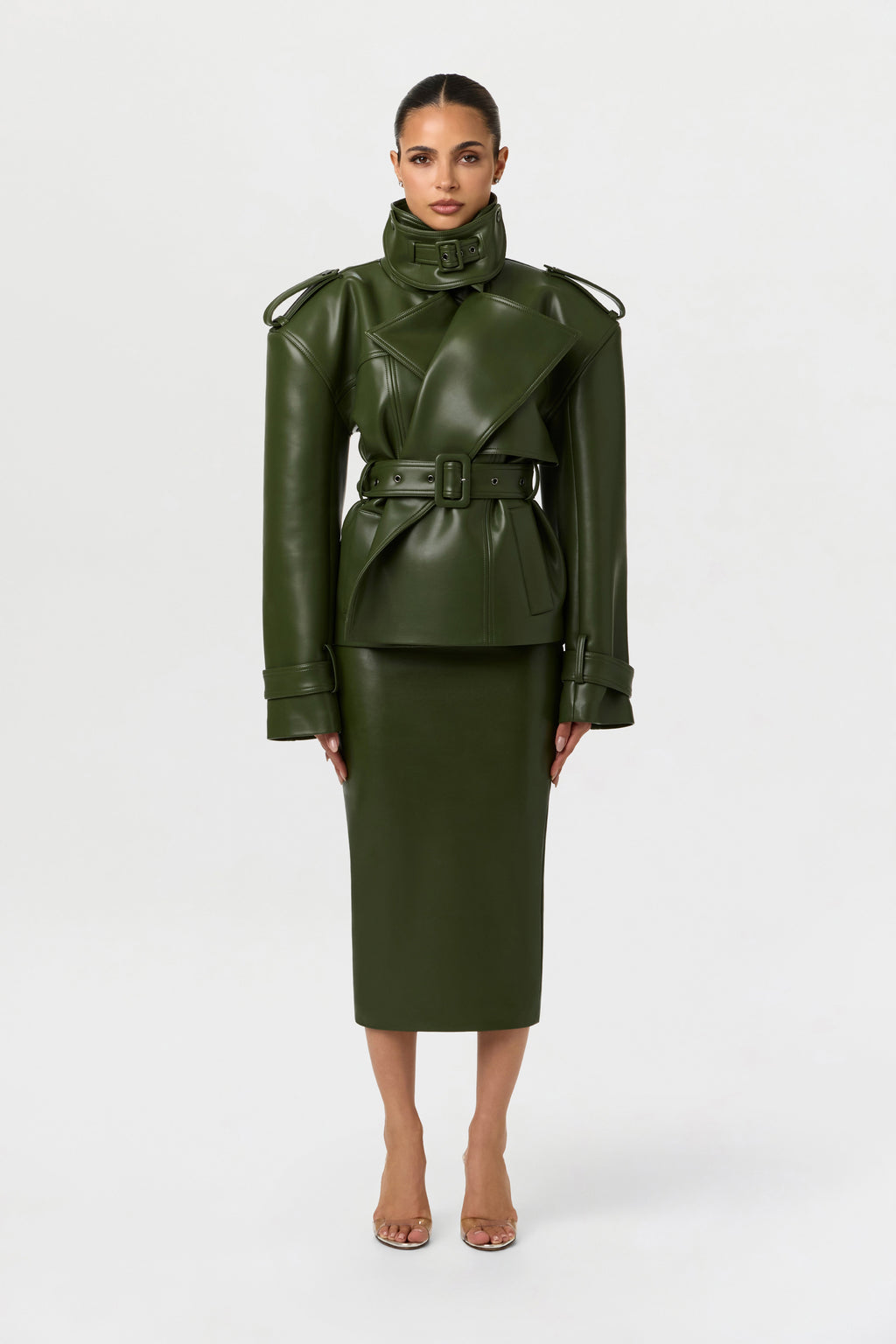Vegan Leather Belted Jacket