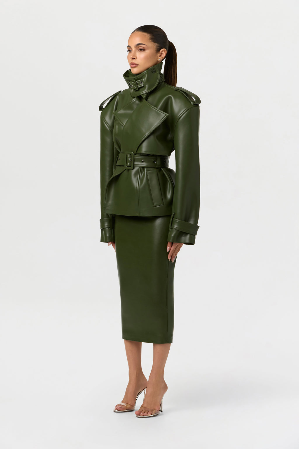 Vegan Leather Belted Jacket