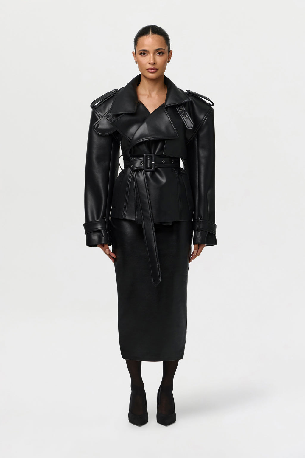 Vegan Leather Belted Jacket