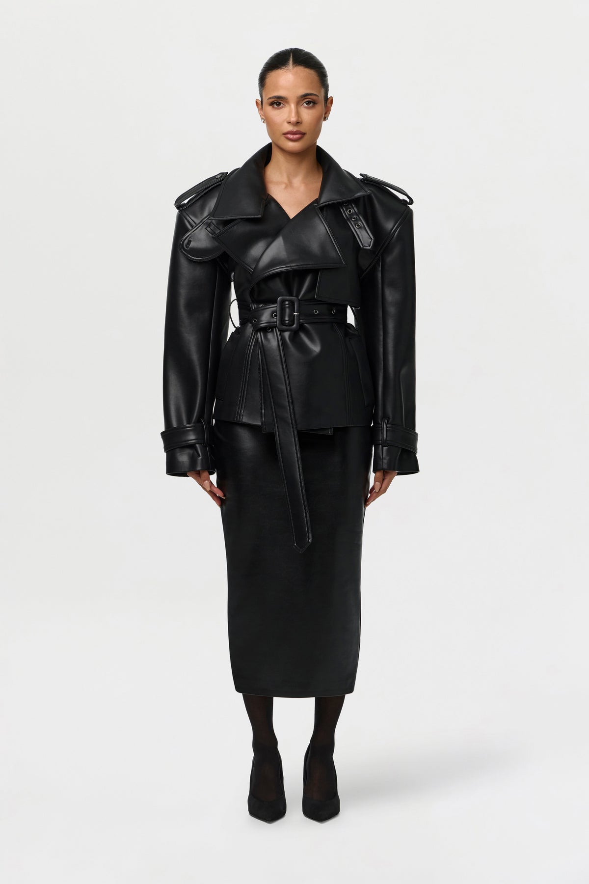 Vegan Leather Belted Jacket