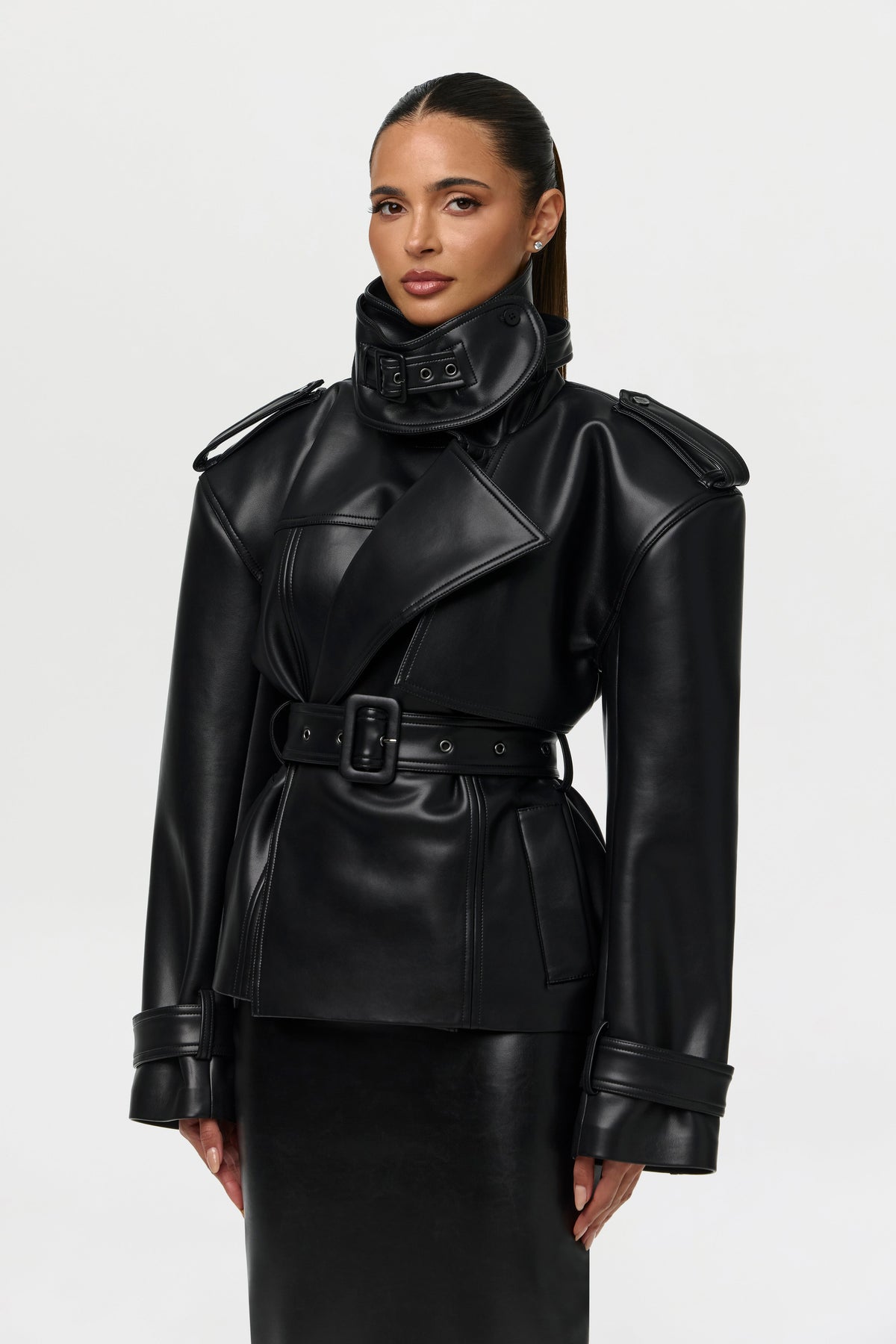 Vegan Leather Belted Jacket