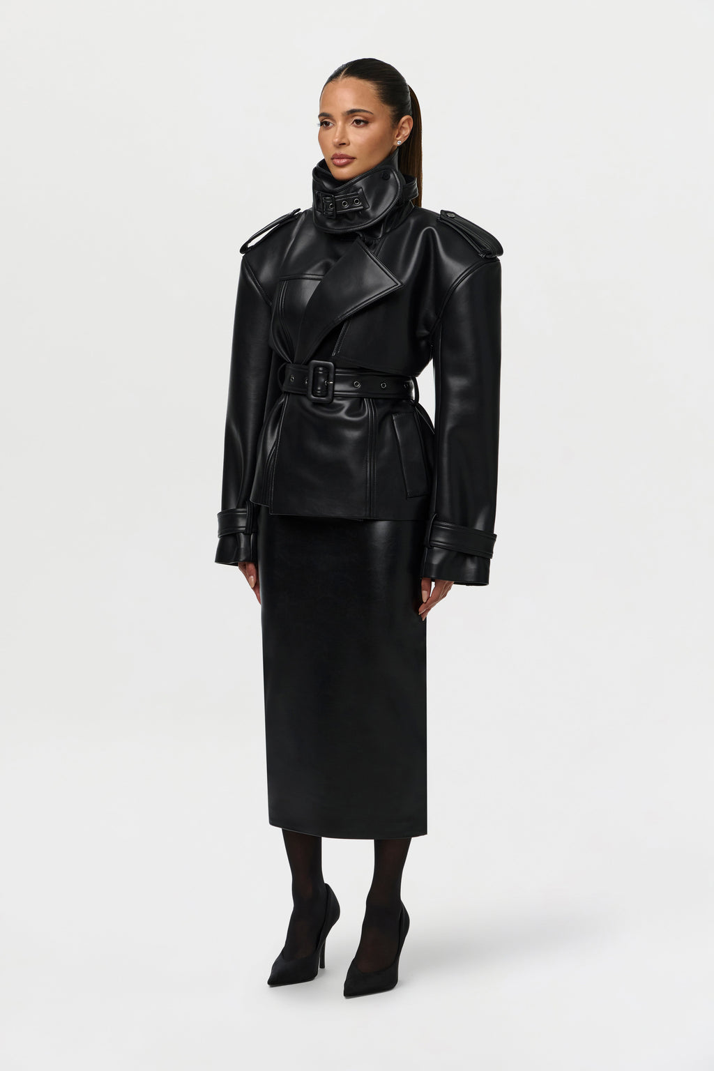 Vegan Leather Belted Jacket