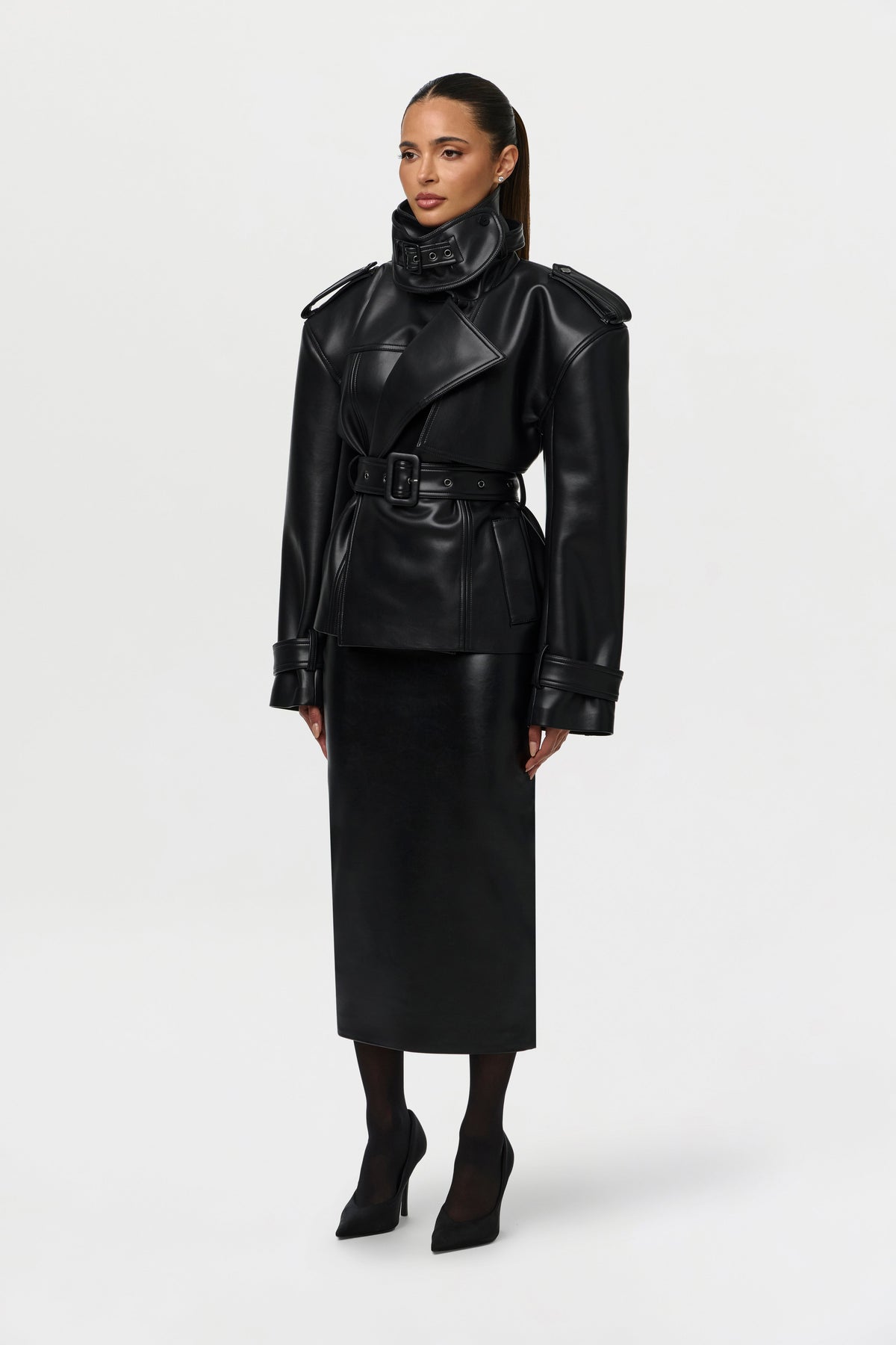 Vegan Leather Belted Jacket
