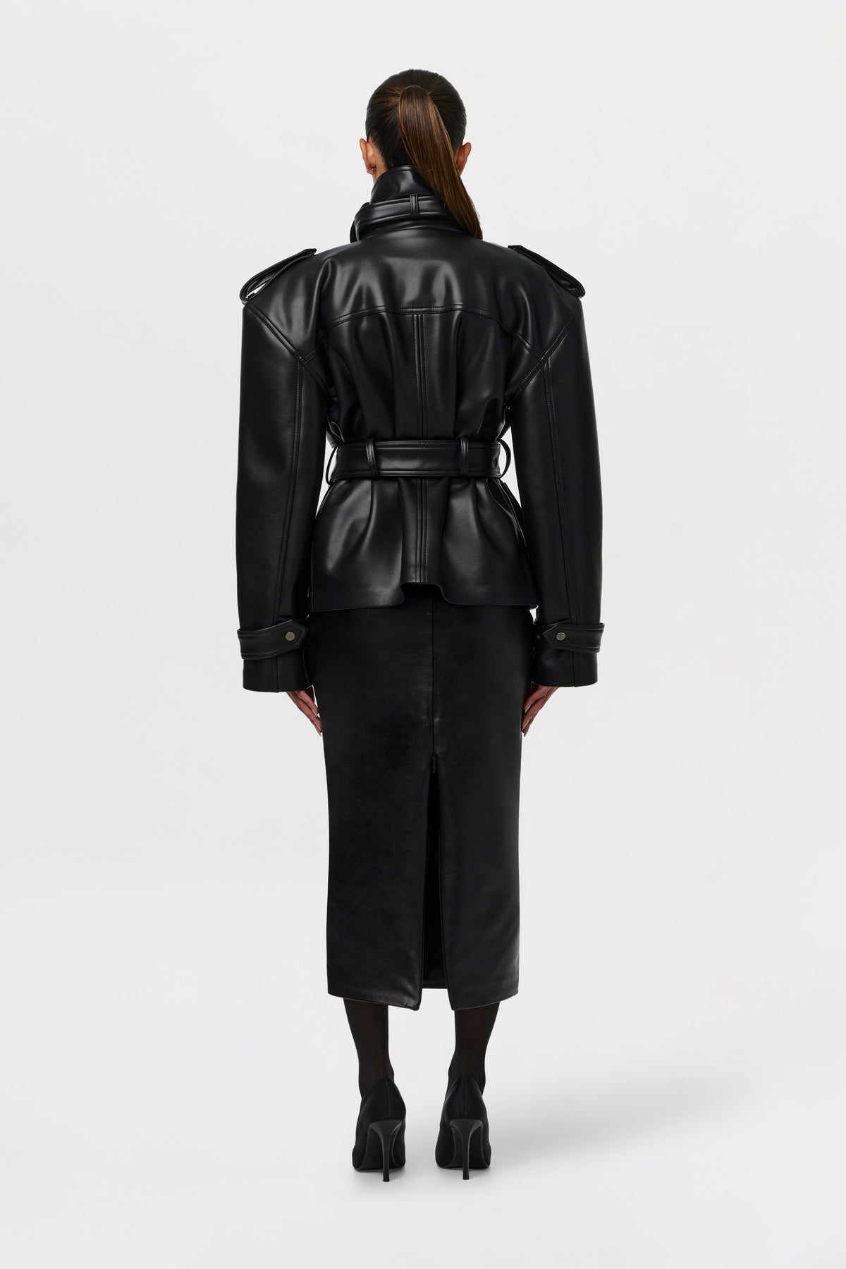 Vegan Leather Belted Jacket