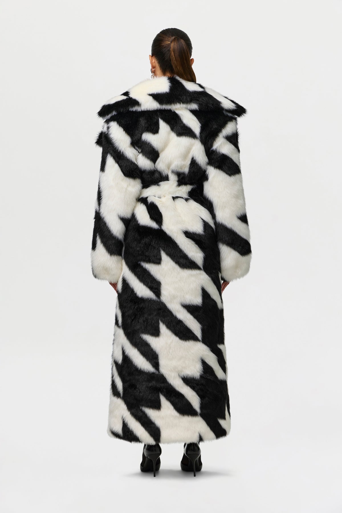 Faux Fur Houndstooth Coat
