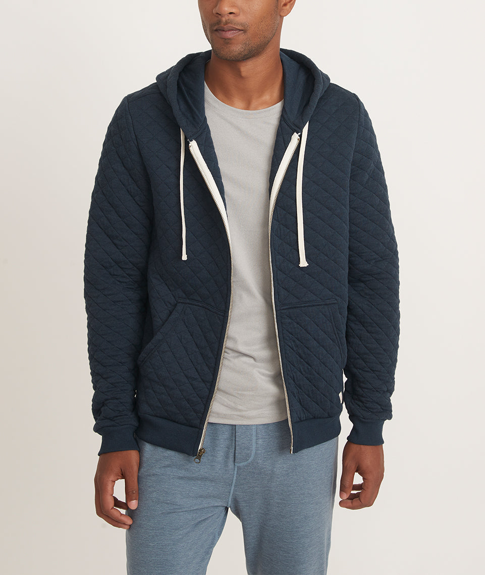 Men's Corbet Quilted Full Zip Hoodie in Navy Heather